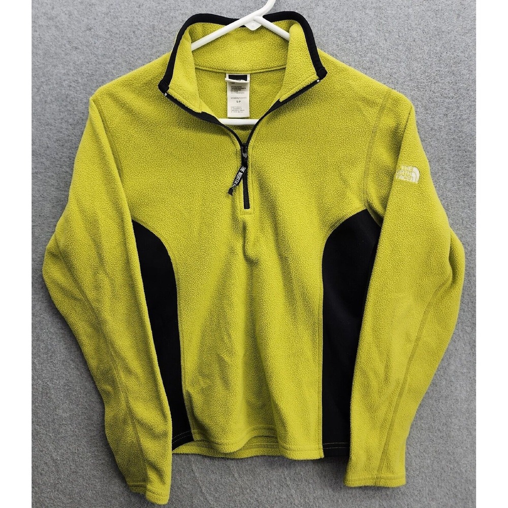 The North Face Womens 1/4 Zip Lime Green & Black Fleece Faded Size Small